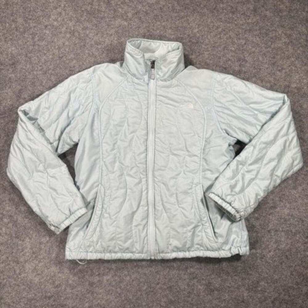 North Face Jacket Womens L Light Blue Quilted Puffer Full Zip Outdoor Vtg